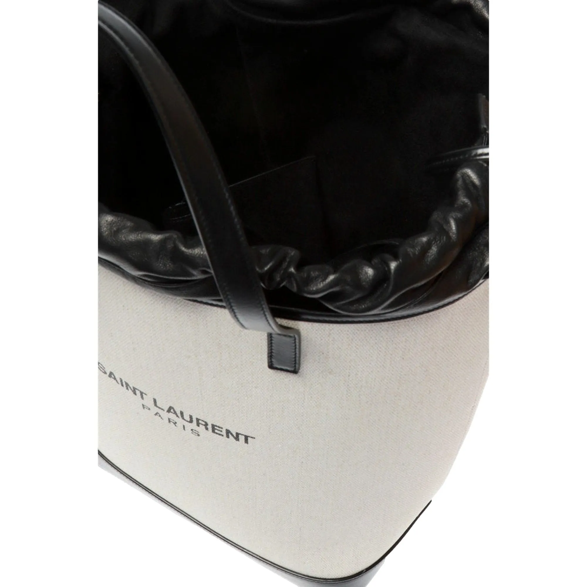 Saint Laurent Teddy White Coated Linen Drawstring Bucket Bag