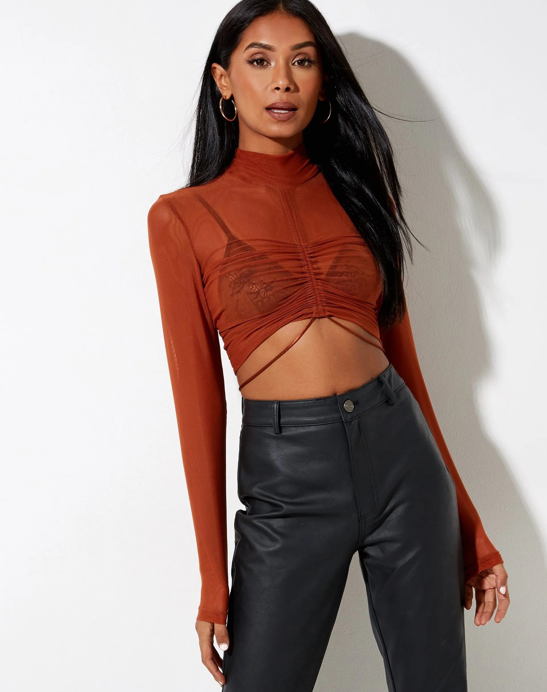 Sauja Crop Top in Mesh Brick