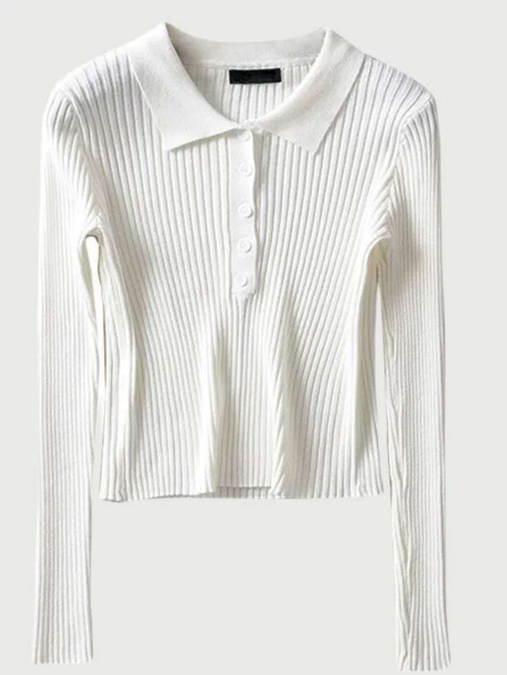 SGW White V-Neck Knit Shirt Half Button - Full Sleeves