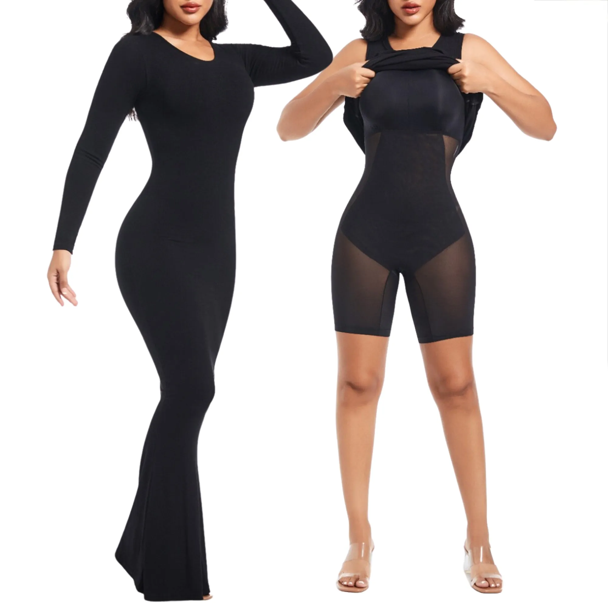 Shapewear Maxi Dress with Stylish Crew Neck | Built-in Shapewear Bra 8 in-1 Women Maxi Dress