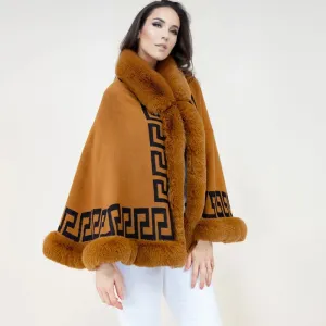 Shawl Cape Ruana Camel Greek Fur Wrap for Women