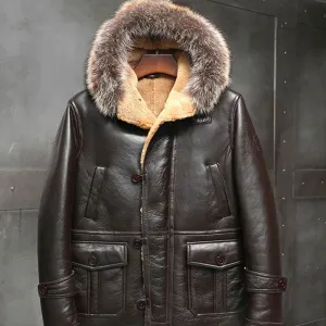 Shearling Coat Brown for Mens New Winter Fur Collar Leather Jacket 2022