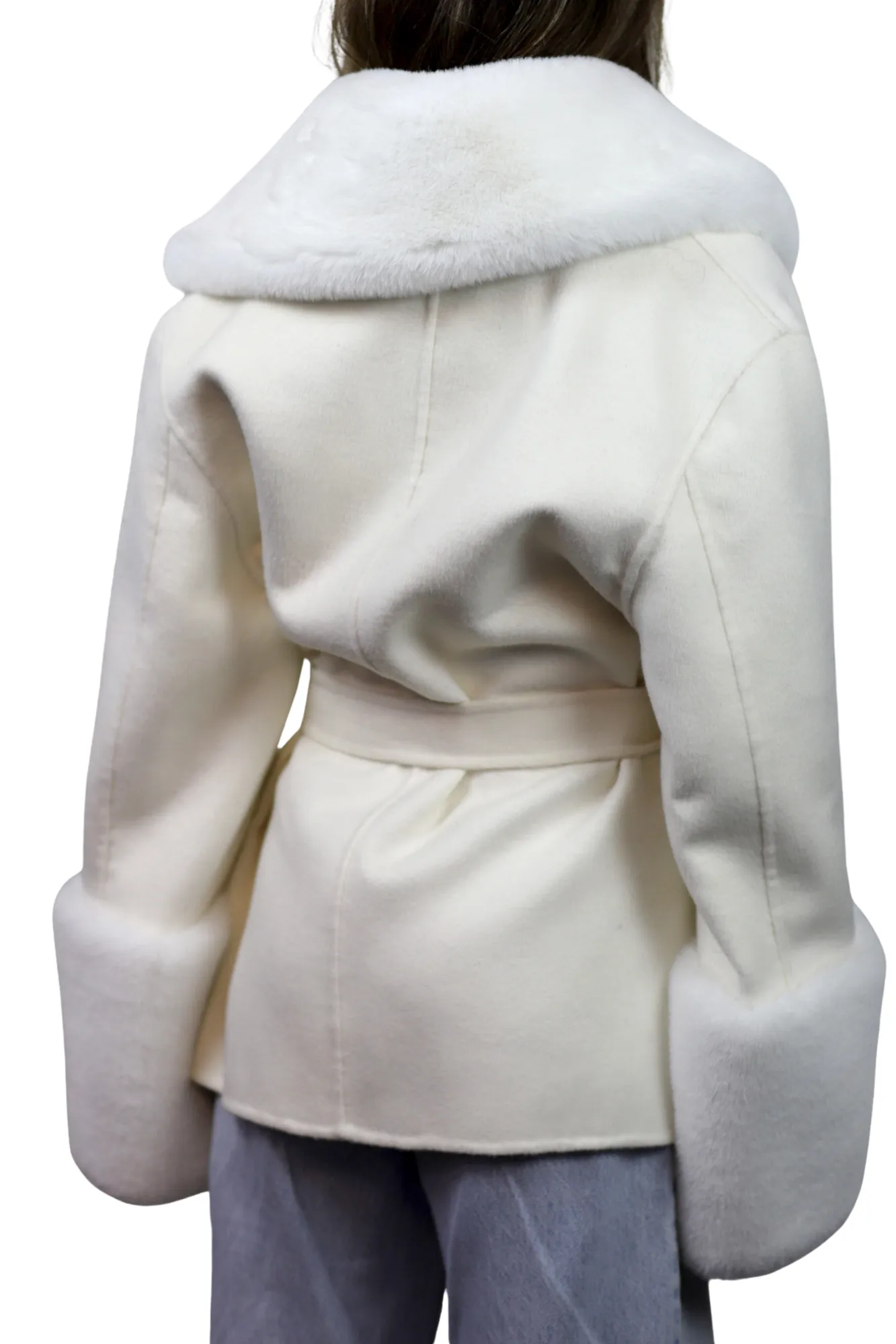 Short Wool Blend Coat - White