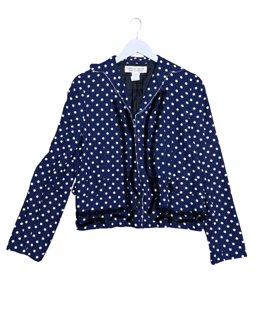 Size L - Comme des Garçons Polka Dot Velvet Bow Trim Jacket