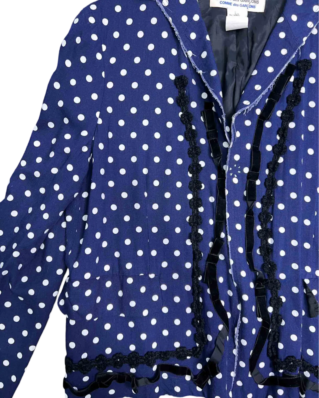 Size L - Comme des Garçons Polka Dot Velvet Bow Trim Jacket