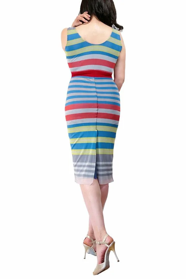 sky-blue stripe mesh tango dress with back slit