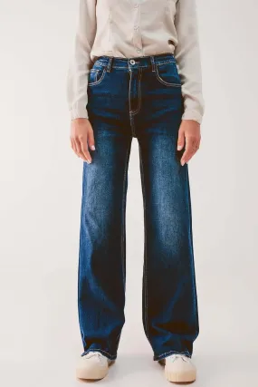 Straight Leg 90s Jeans With in Dark Blue