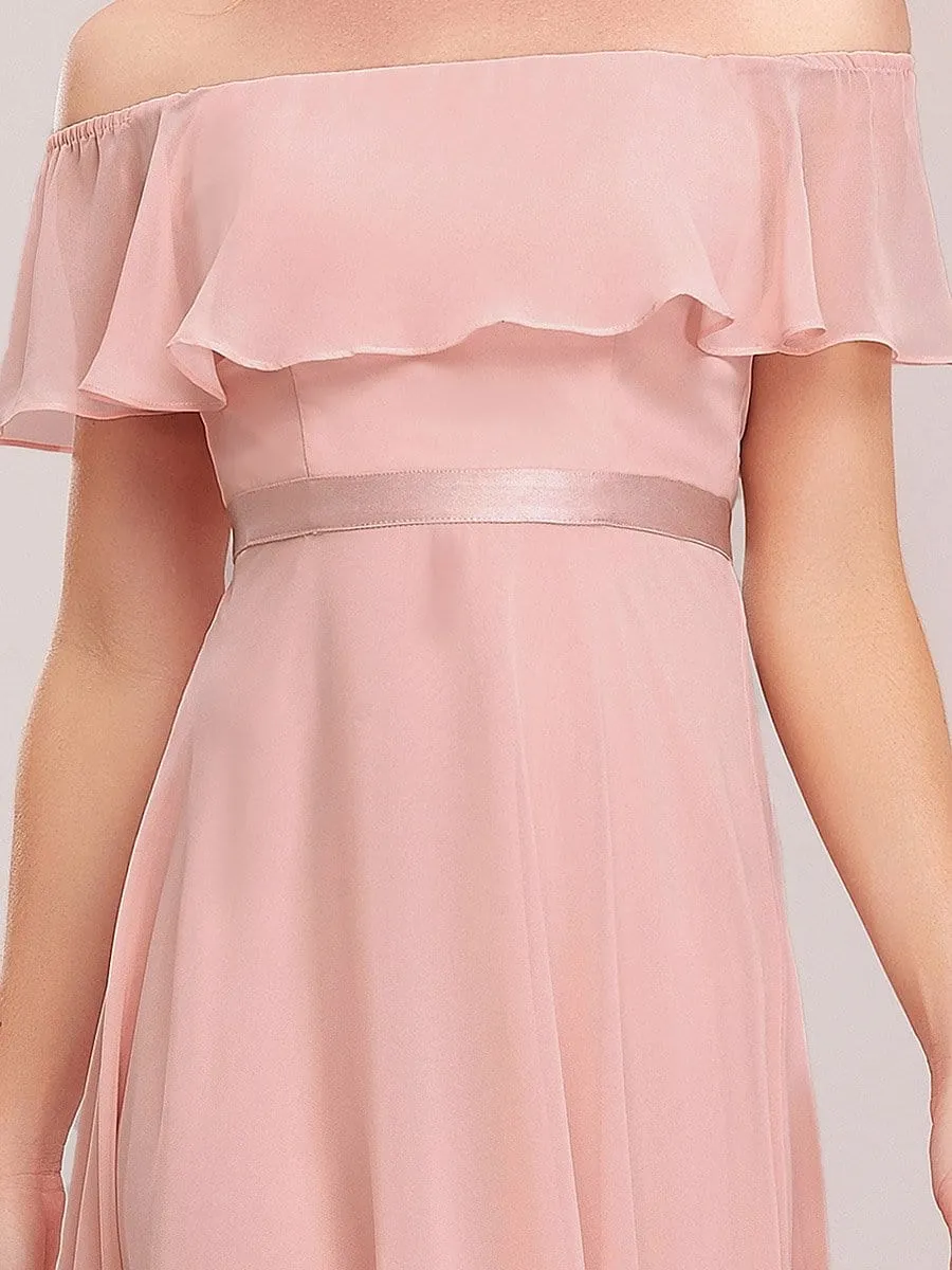 Strapless Off-Shoulder Ruffle High Low Bridesmaid Dress