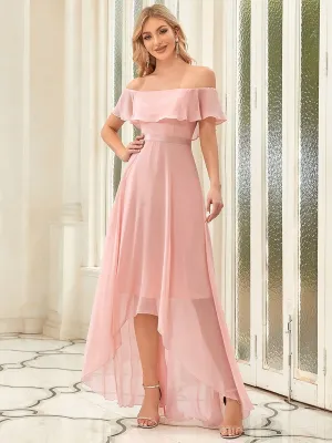 Strapless Off-Shoulder Ruffle High Low Bridesmaid Dress