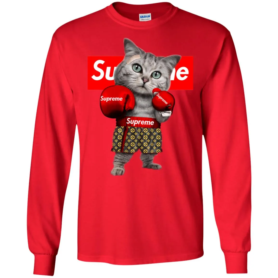 Supreme Boxing Cat Best Funny T-shirt Men Long Sleeve Shirt