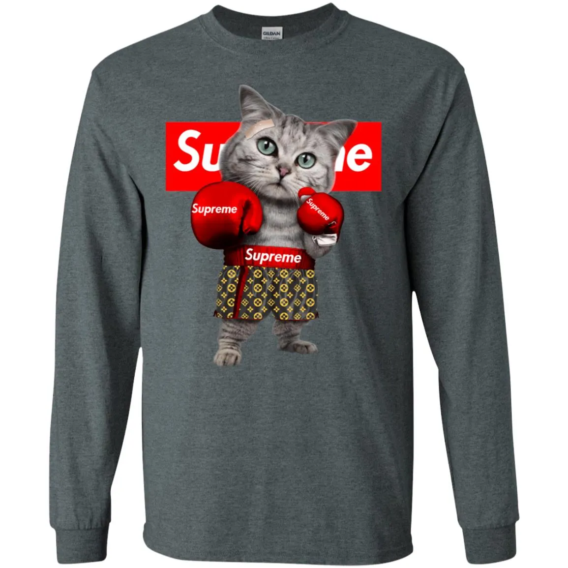 Supreme Boxing Cat Best Funny T-shirt Men Long Sleeve Shirt