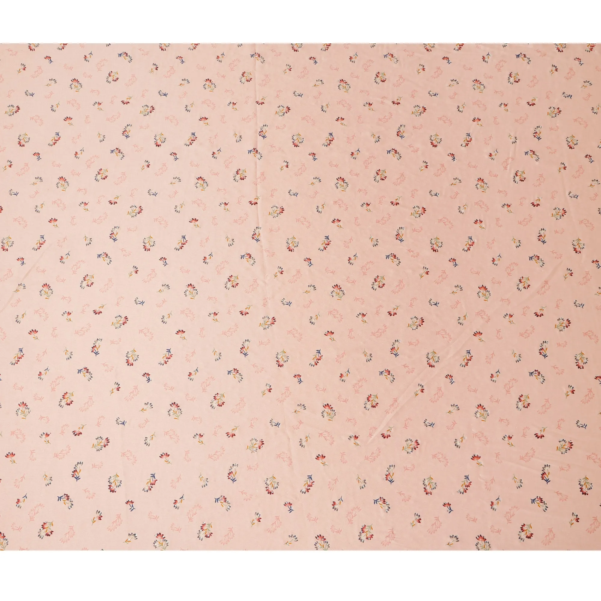 Synthetic Modal Satin Fabric with Stone Work - Delicate Multicolor Floral on Peach, 110 cm Width-D20658