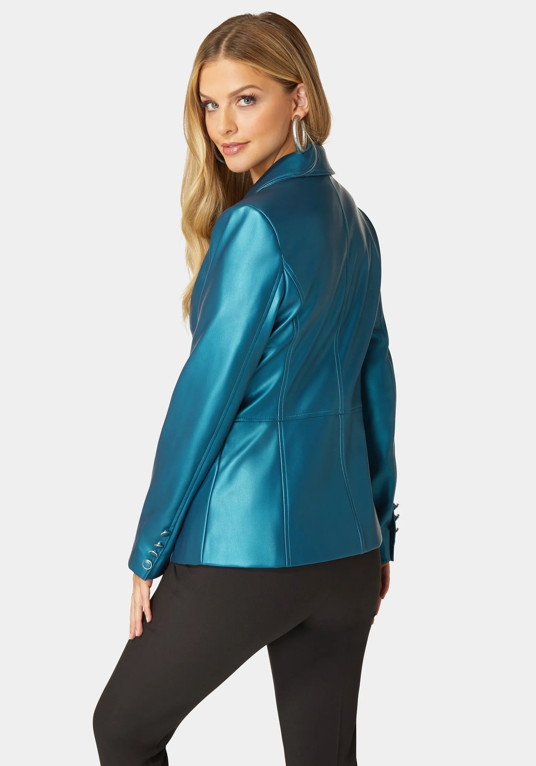 Tailored Metallic Vegan Leather Blazer