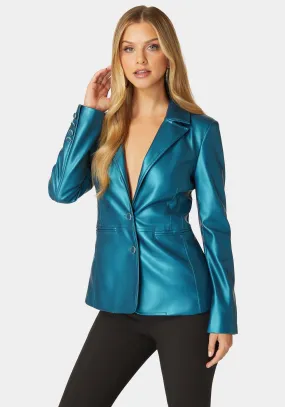 Tailored Metallic Vegan Leather Blazer