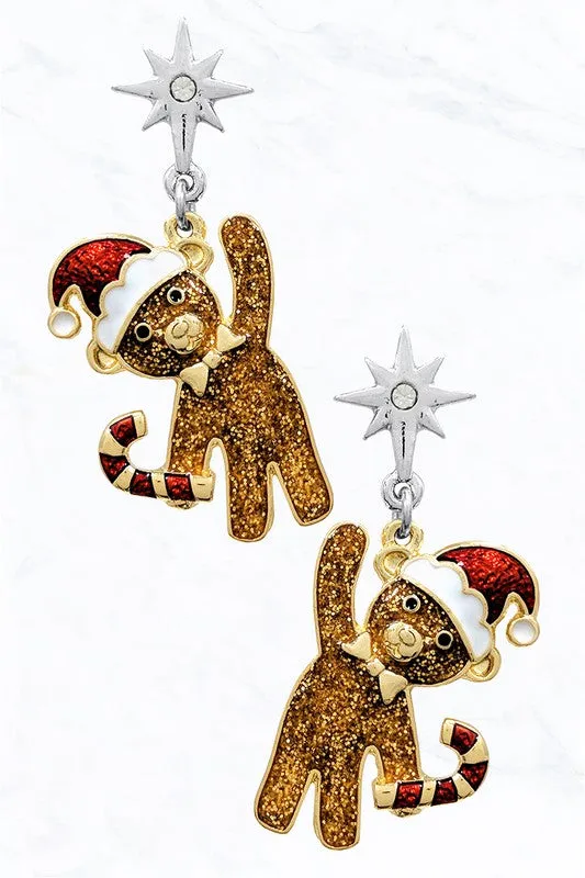 Teddy Bear Christmas Earrings