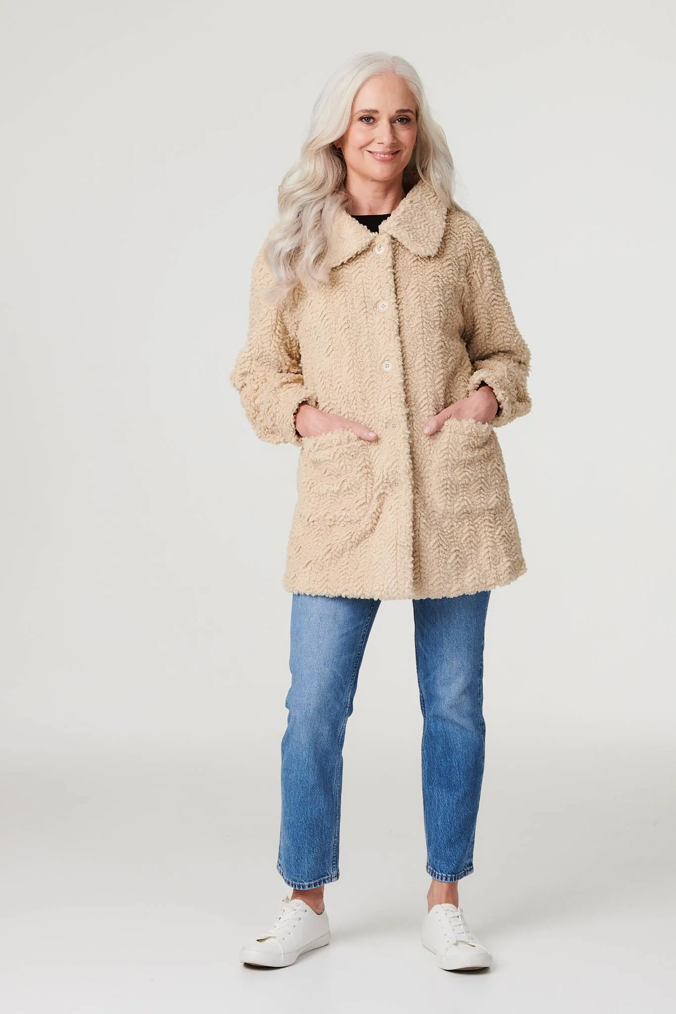 Textured Faux Fur Teddy Coat