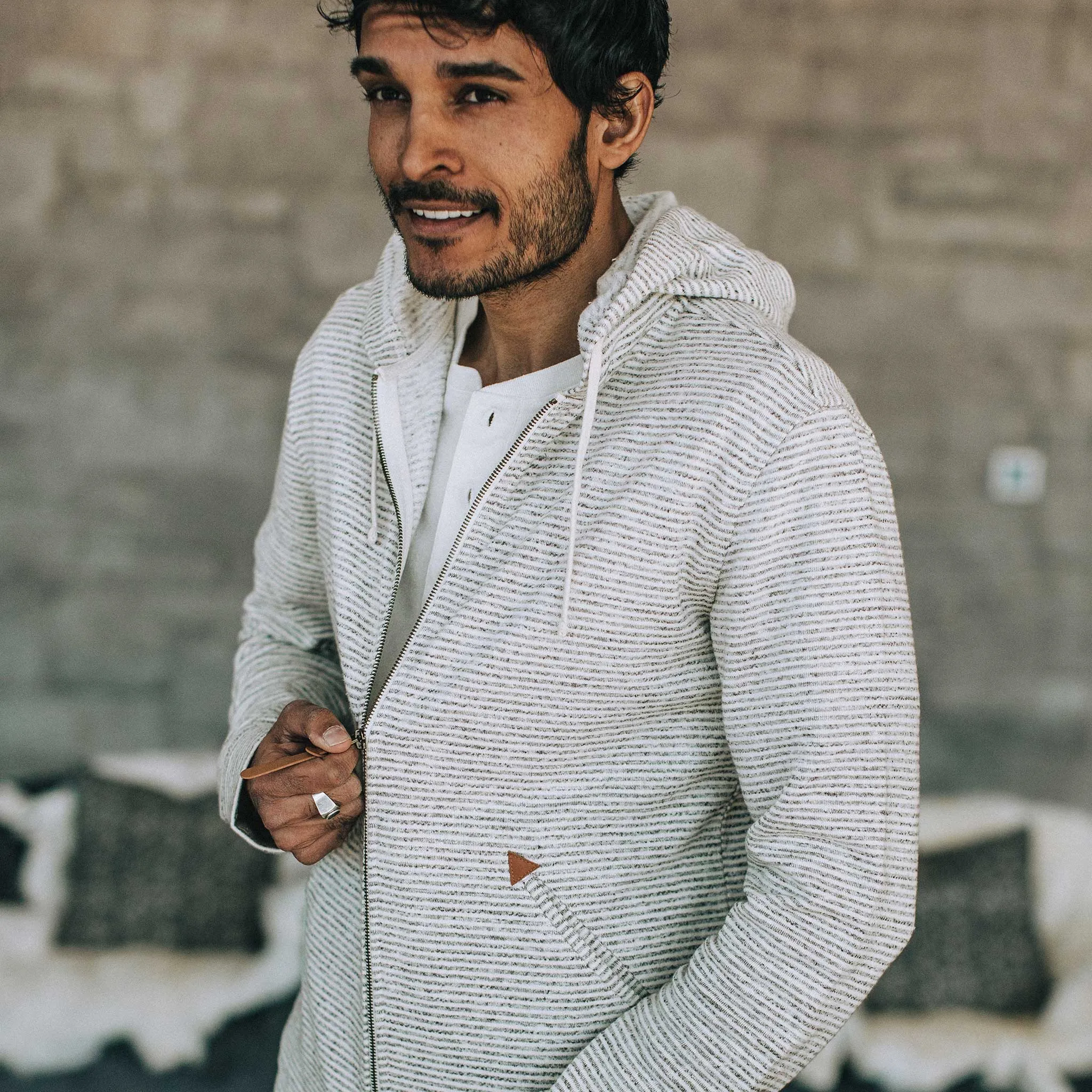 The Après Hoodie in Natural Hemp Stripe