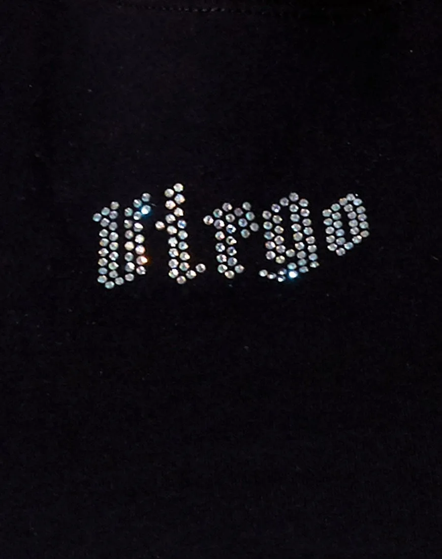 Tiney Crop Tee in Black 'Virgo' Diamante