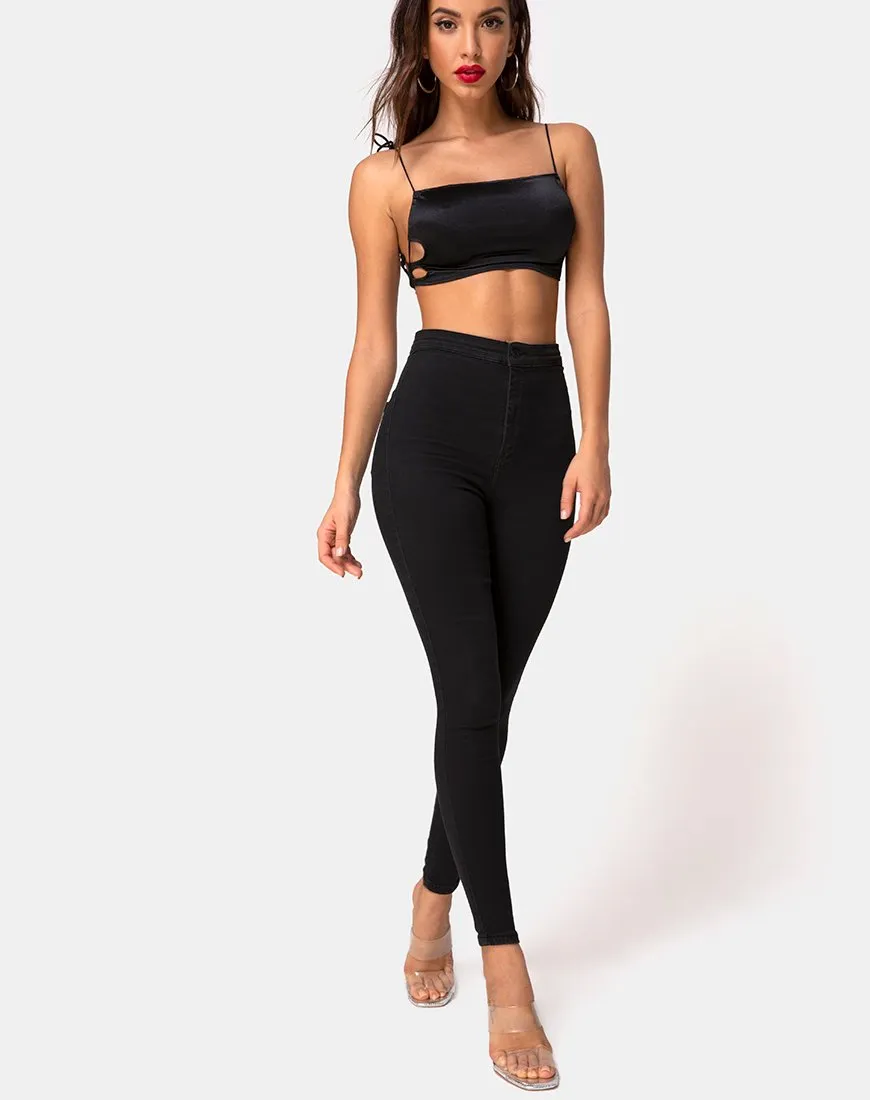 Tisya Crop Top in Satin Black