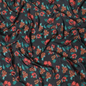 Tropical Coral Reef Modal Satin Fabric - 110cm Wide, Vibrant Floral Print from India-D18526