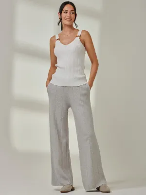 Vertical Line Knit Flared Pants, Dove Heather