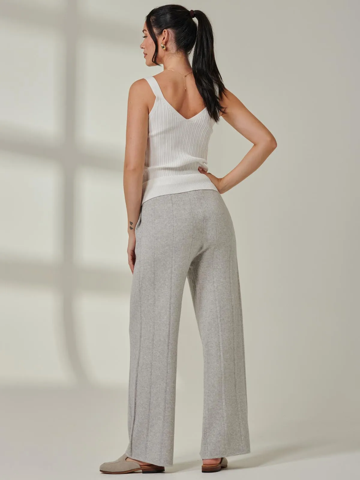 Vertical Line Knit Flared Pants, Dove Heather