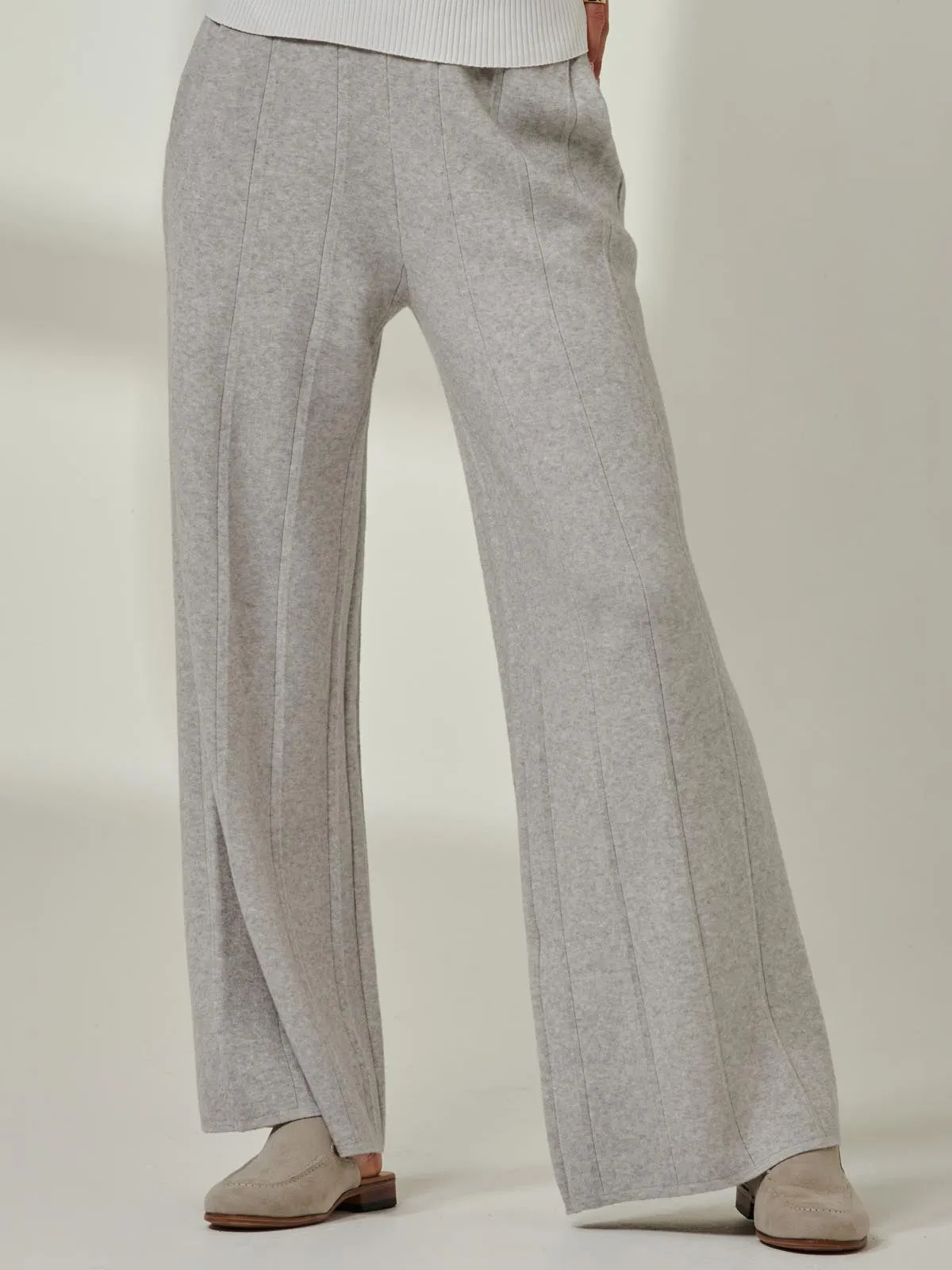 Vertical Line Knit Flared Pants, Dove Heather