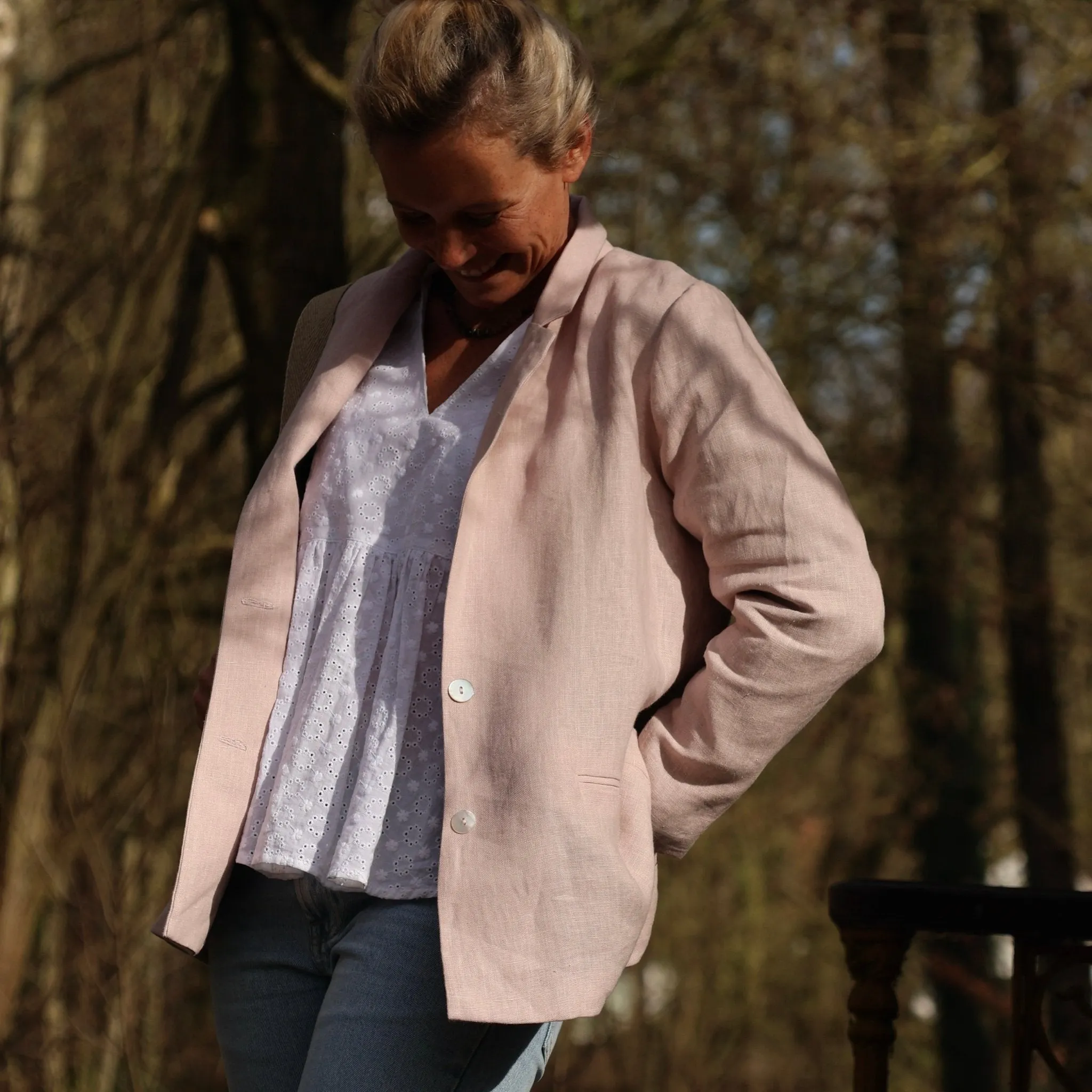 Veste Fanny en lin rose poudré