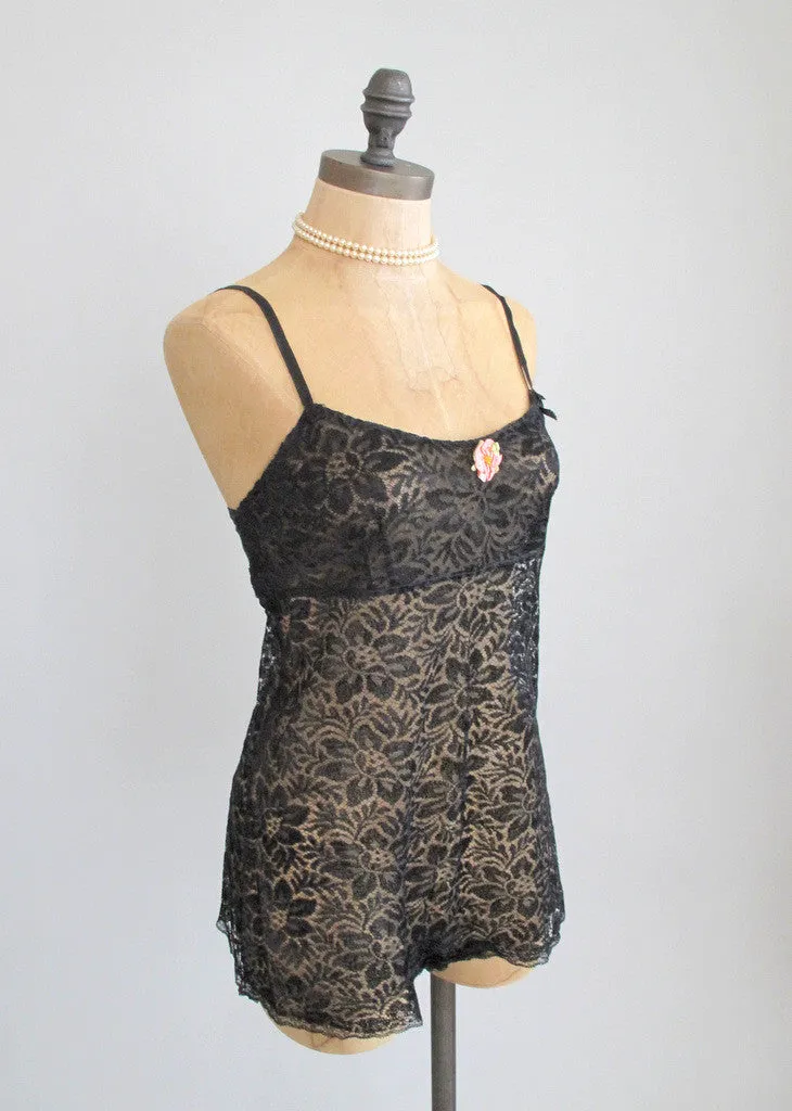 Vintage 1920s Black Lace Chemise Teddy