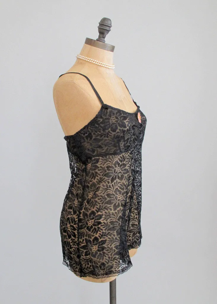 Vintage 1920s Black Lace Chemise Teddy