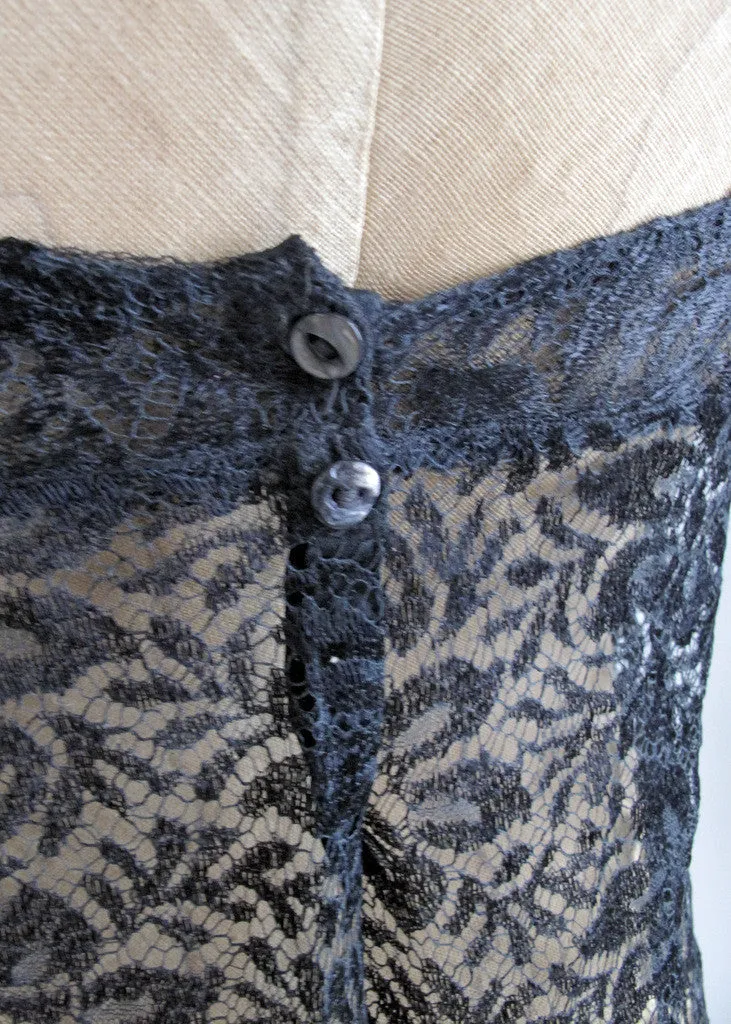 Vintage 1920s Black Lace Chemise Teddy