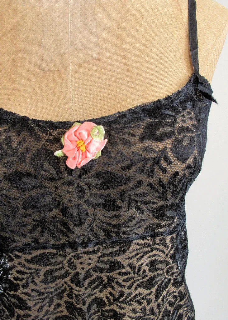 Vintage 1920s Black Lace Chemise Teddy