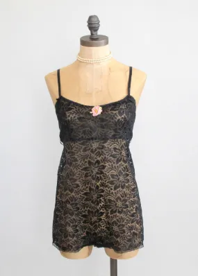 Vintage 1920s Black Lace Chemise Teddy