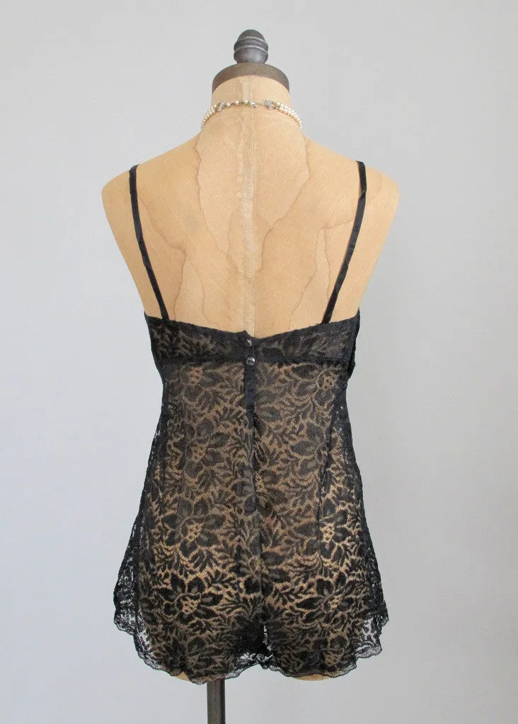 Vintage 1920s Black Lace Chemise Teddy