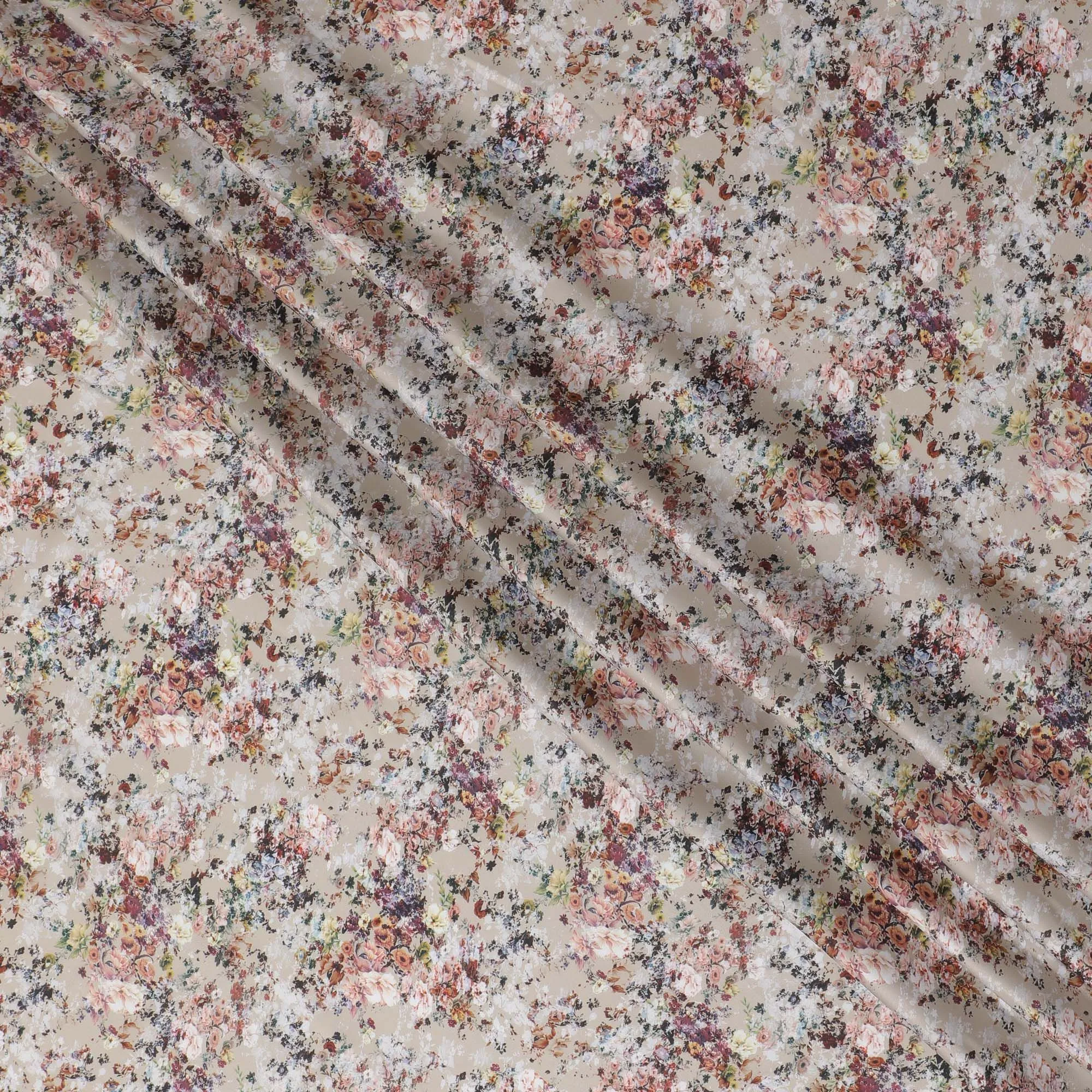 Vintage Confetti Floral Synthetic Modal Satin Fabric - Delicate Pastel Print, 110cm - Buy Online-D17981