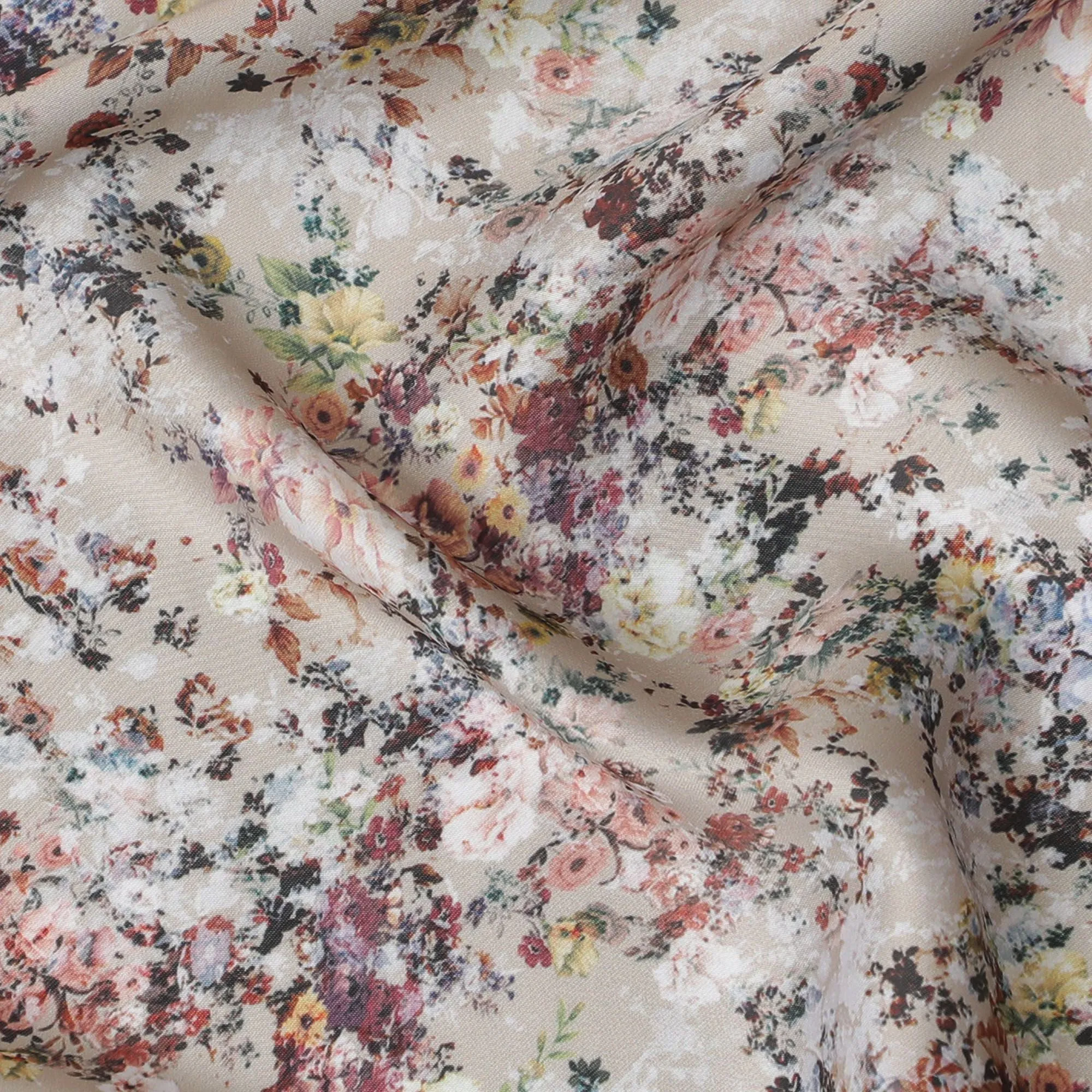 Vintage Confetti Floral Synthetic Modal Satin Fabric - Delicate Pastel Print, 110cm - Buy Online-D17981