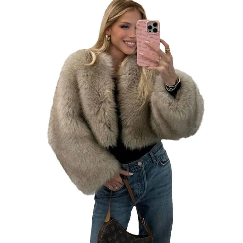 Wjczt 1980s fashion trends Fur Coat Short Tocas Fur Women's Casual Street Style Fox Fur Women's Clothing