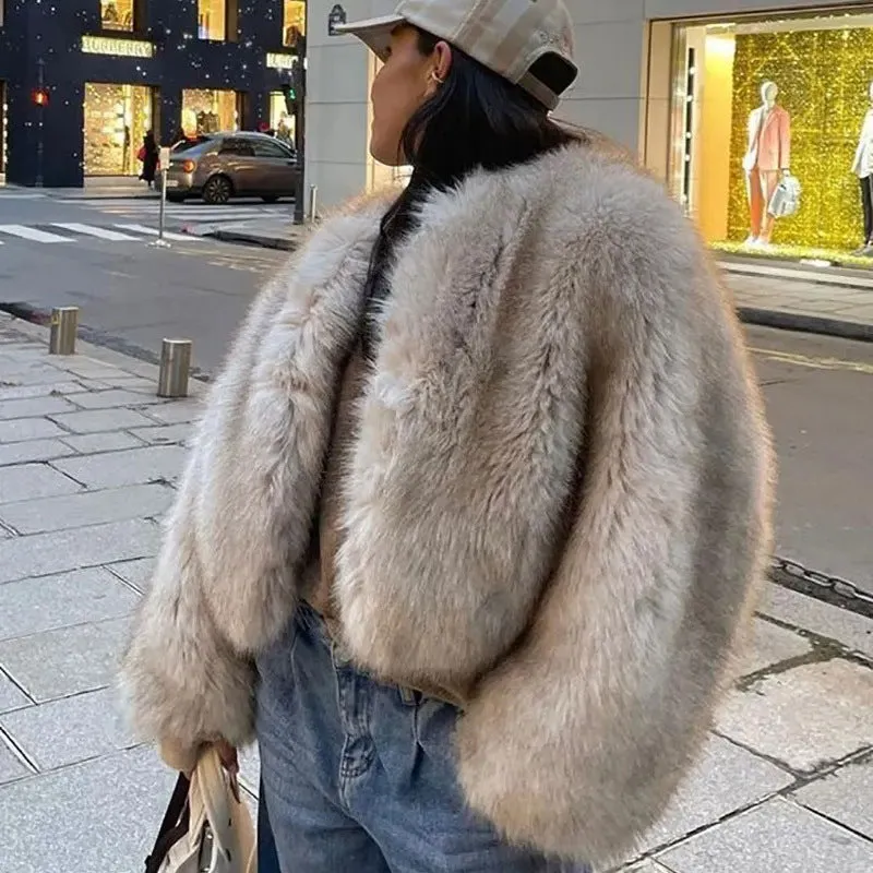 Wjczt 1980s fashion trends Fur Coat Short Tocas Fur Women's Casual Street Style Fox Fur Women's Clothing