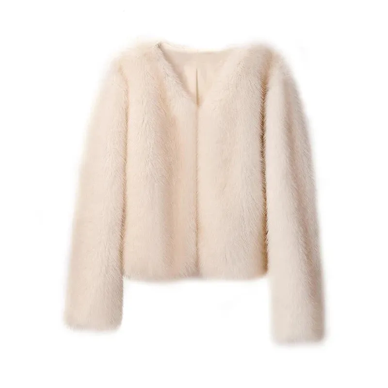 Wjczt 1980s fashion trends Fur Coat Short Tocas Fur Women's Casual Street Style Fox Fur Women's Clothing