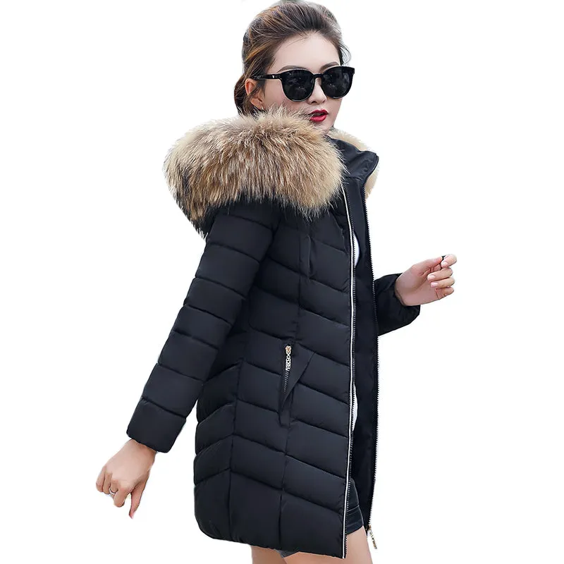 Women Slim Winter Parka Jacket With Fur