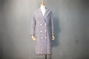 Women's Designer Inspired CUSTOM MADE Hounds tooth Wool Blend Tweed Long Coat