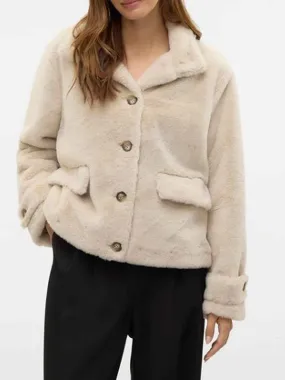 Women's Plain Faux Fur Jacket,Off White