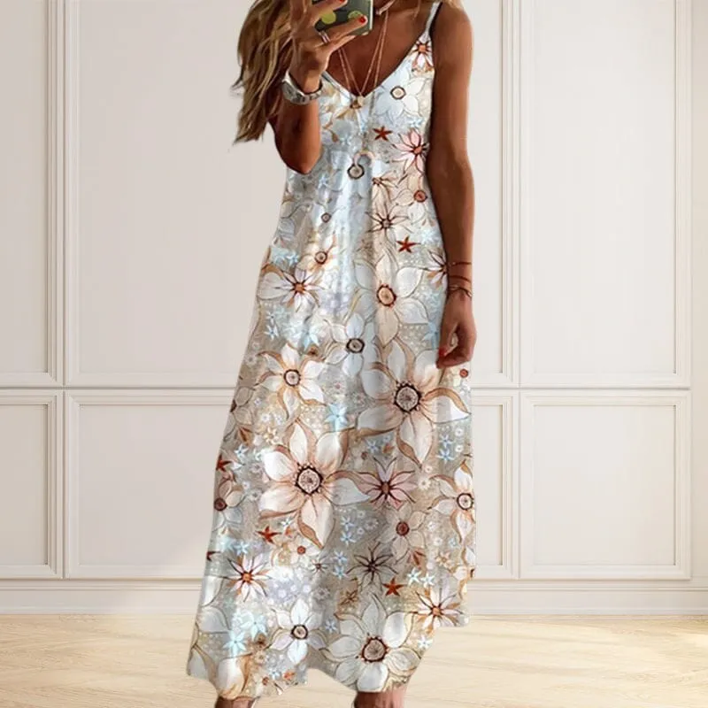 Women's V-neck Print Loose Slip Dress